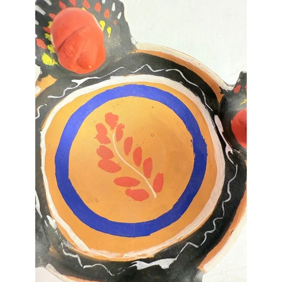 Multicolor Painted Turkey Tripod Copelero Cup Figurine Mexican Pottery - Picture 6 of 12